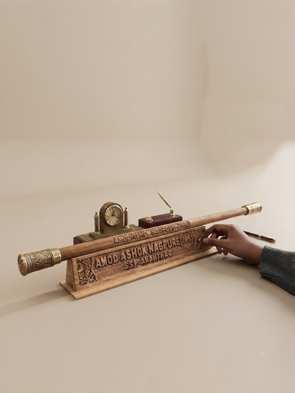 Kashmiri Walnut wood and Brass Hand Carved stylish military cane / Swagger stick & Holder (Name Customization Available)))