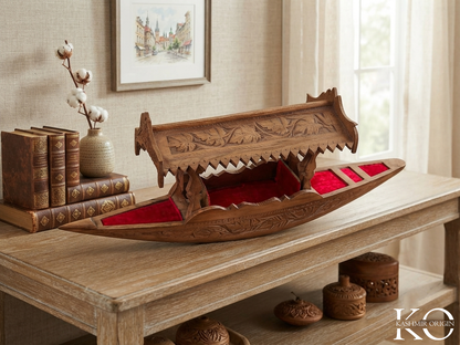 Kashmiri Hand Carved Walnut Wood Shikara | 24 Inch Long