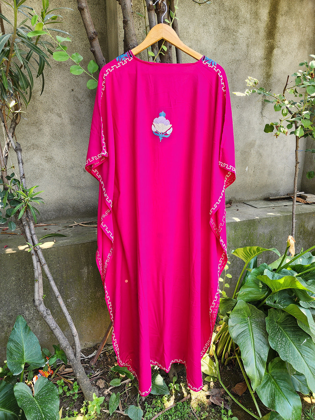 Coral Peach Aari Kaftan with Polka Motifs