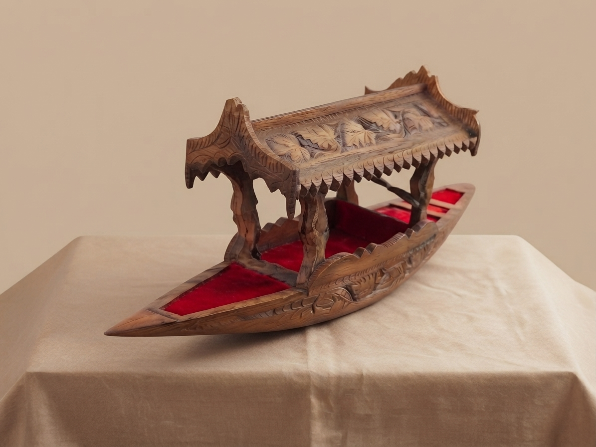 Kashmiri Hand Carved Walnut Wood Shikara | 24 Inch Long