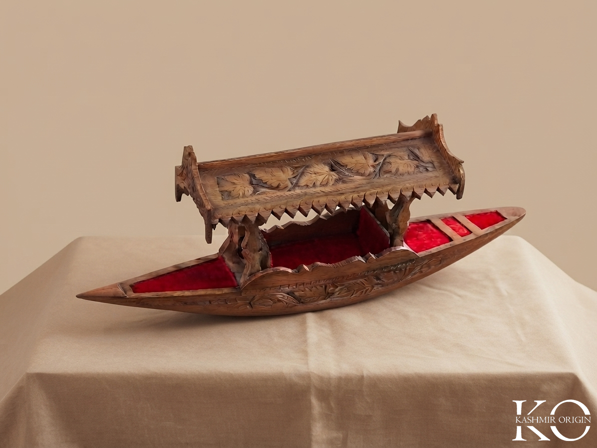 Kashmiri Hand Carved Walnut Wood Shikara | 24 Inch Long