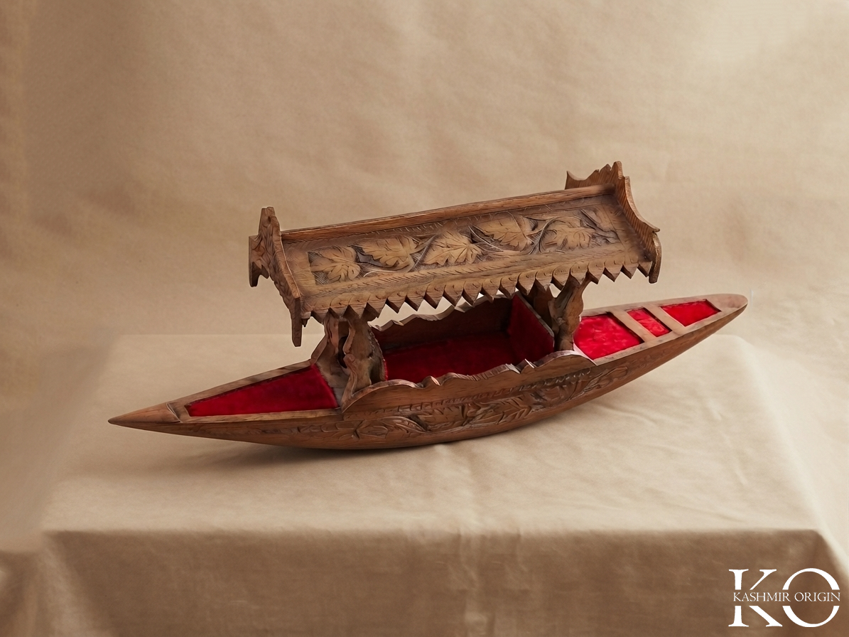 Kashmiri Hand Carved Walnut Wood Shikara | 24 Inch Long