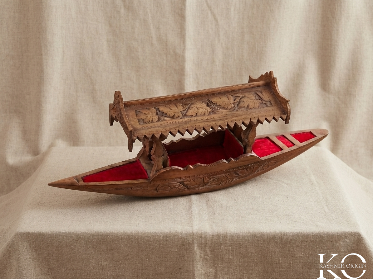 Kashmiri Hand Carved Walnut Wood Shikara | 24 Inch Long
