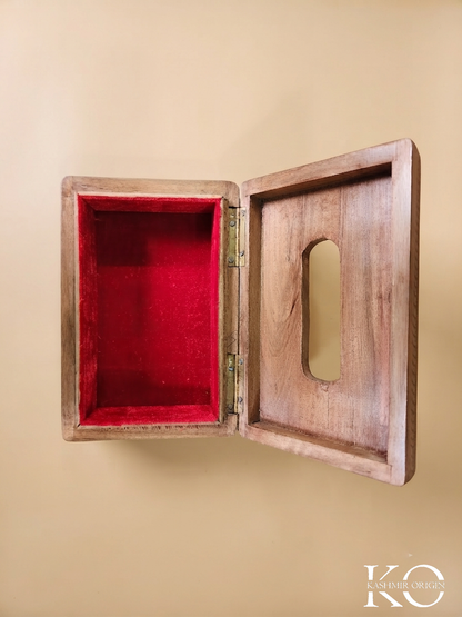 Kashmiri Hand Carved Walnut Wood Tissue Box Chinar Design | 9x16 Inches