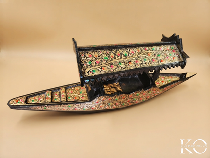 Shikara Boat With Art Fusion Of Paper Machie & Walnut Wood | 24 Inches Long