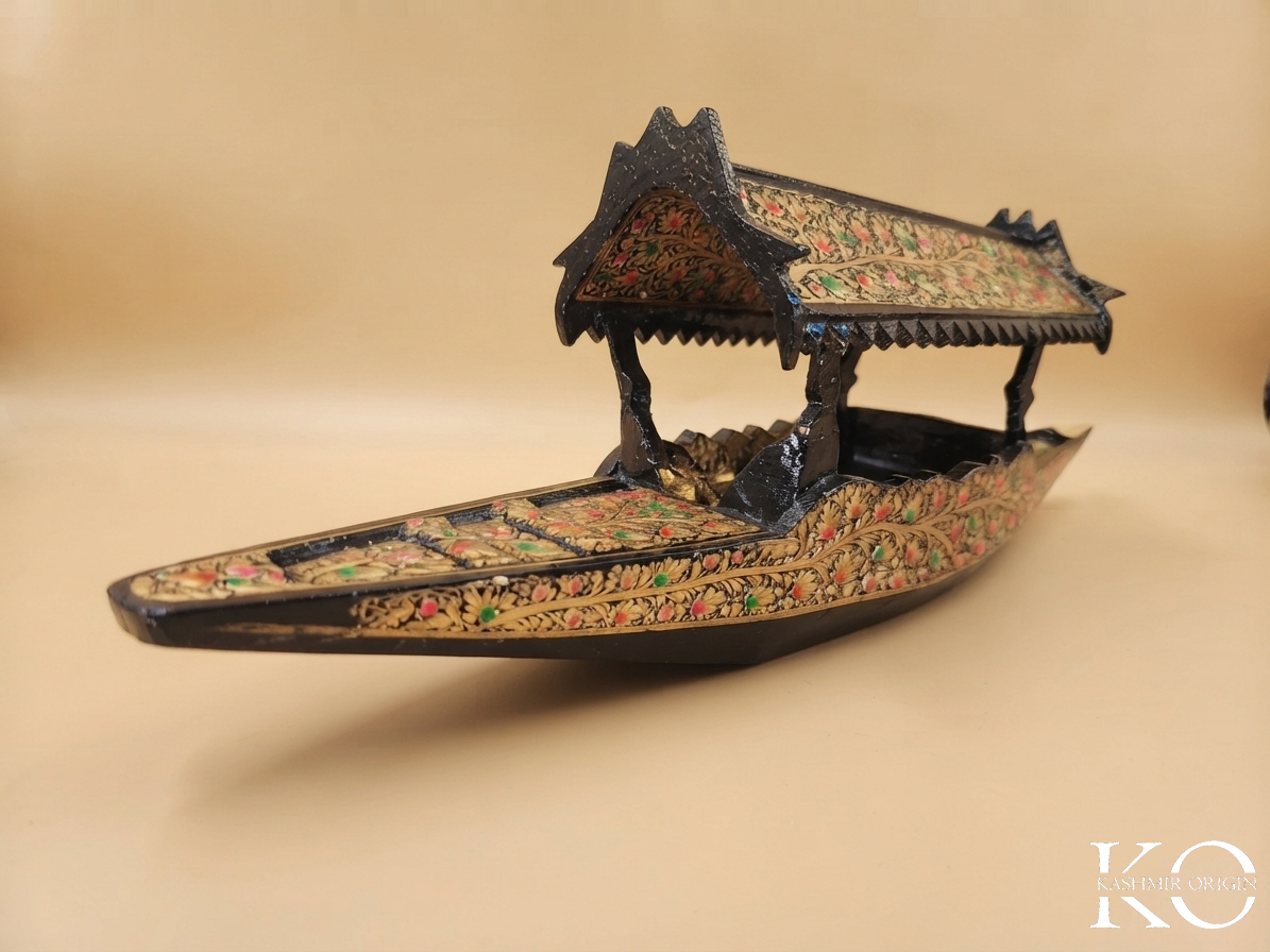 Shikara Boat With Art Fusion Of Paper Machie & Walnut Wood | 24 Inches Long