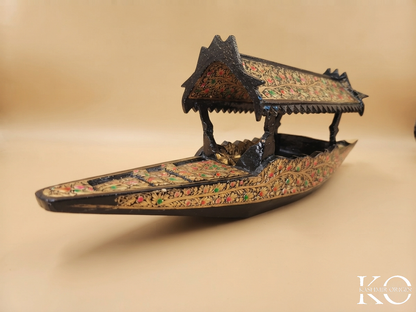 Shikara Boat With Art Fusion Of Paper Machie & Walnut Wood | 24 Inches Long