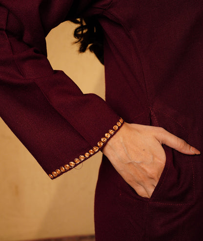 Maroon Tilla Embroidered Woolen Co-ord Set