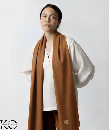 GI CERTIFIED BROWN SOLID CASHMERE PASHMINA STOLE