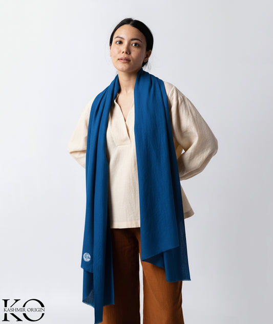 GI CERTIFIED BERRY BLUE SOLID PASHMINA STOLE