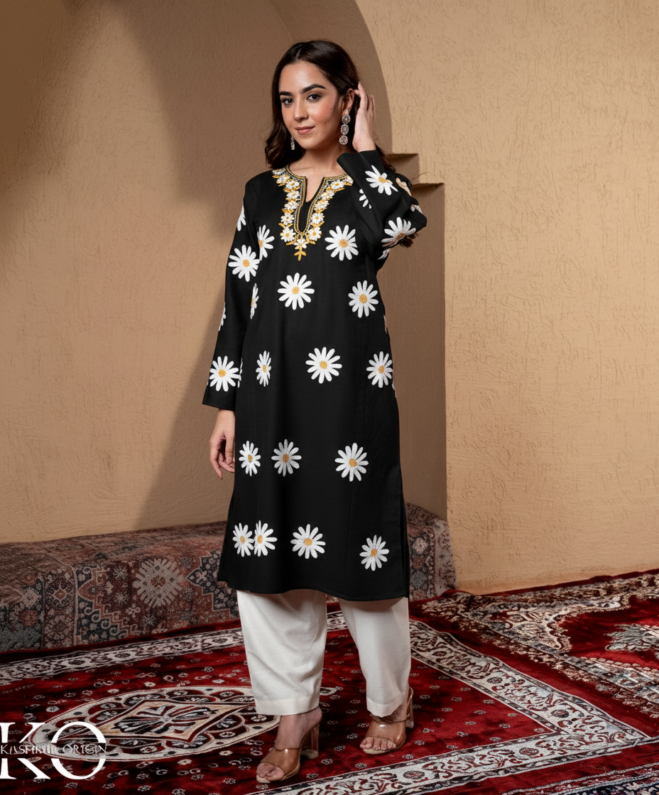 Aari Embroidered Kashmiri Woollen Pheran (Available in Red & Black color)