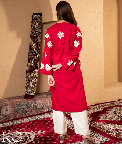 Aari Embroidered Kashmiri Woollen Pheran (Available in Red & Black color)