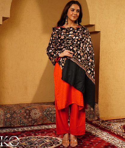 Black Aari Embroidered Woolen Shawl