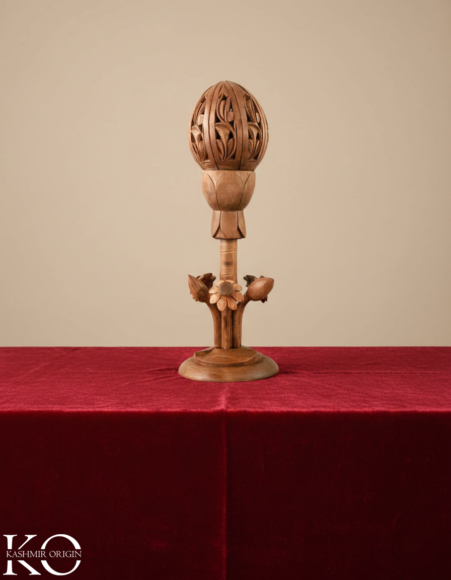 Kamal Lotus Shaped Walnut Wood Night Lamp | Hand Carved in kashmir