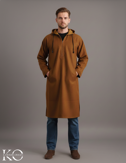 Brown Kashmiri Hooded Pheran | Men's Phiran | Woolen Pherans