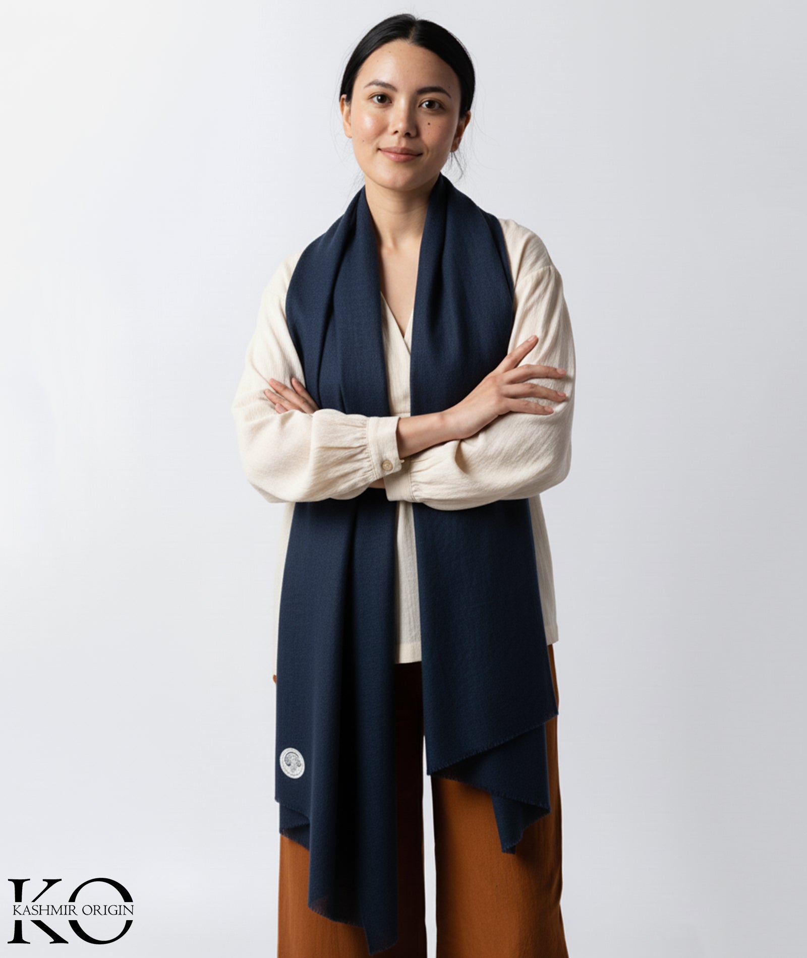 GI CERTIFIED NAVY BLUE CASHMERE PASHMINA STOLE