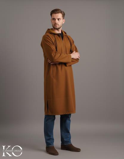 Brown Kashmiri Hooded Pheran | Men's Phiran | Woolen Pherans