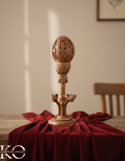 Kamal Lotus Shaped Walnut Wood Night Lamp | Hand Carved in kashmir