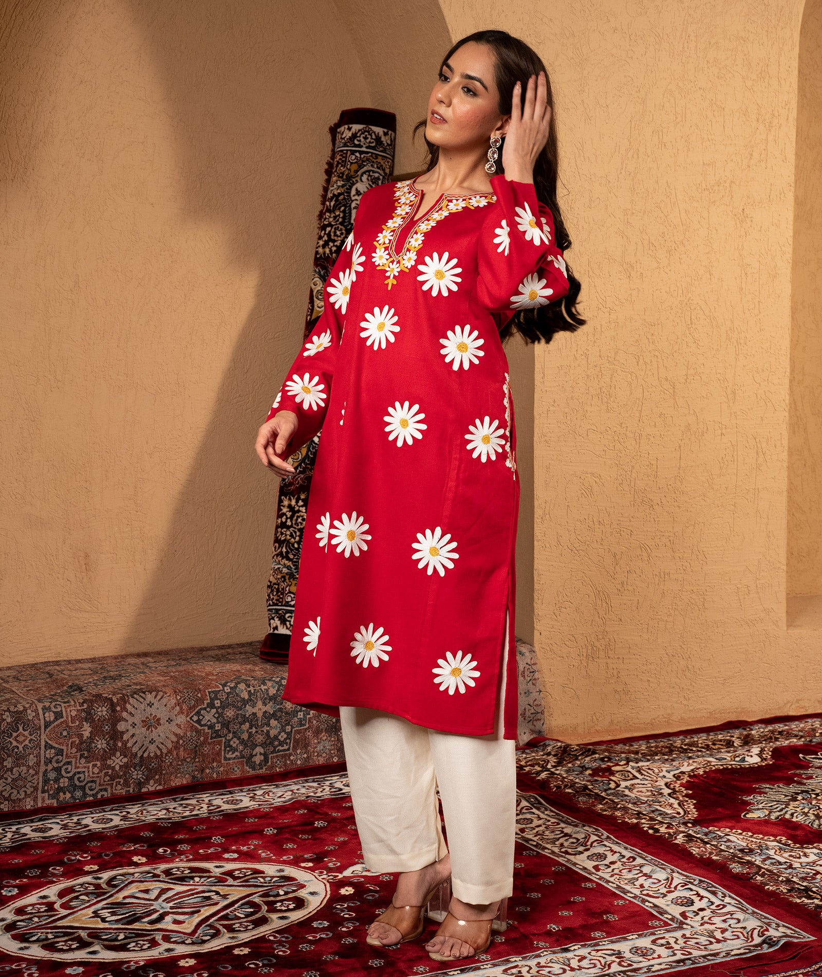 Aari Embroidered Kashmiri Woollen Pheran (Available in Red & Black color)