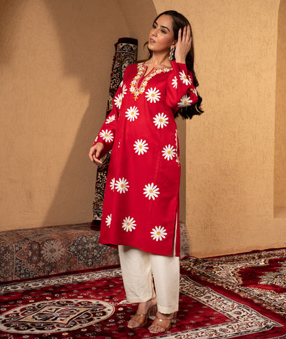 Aari Embroidered Kashmiri Woollen Pheran (Available in Red & Black color)
