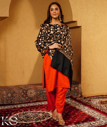 Black Aari Embroidered Woolen Shawl