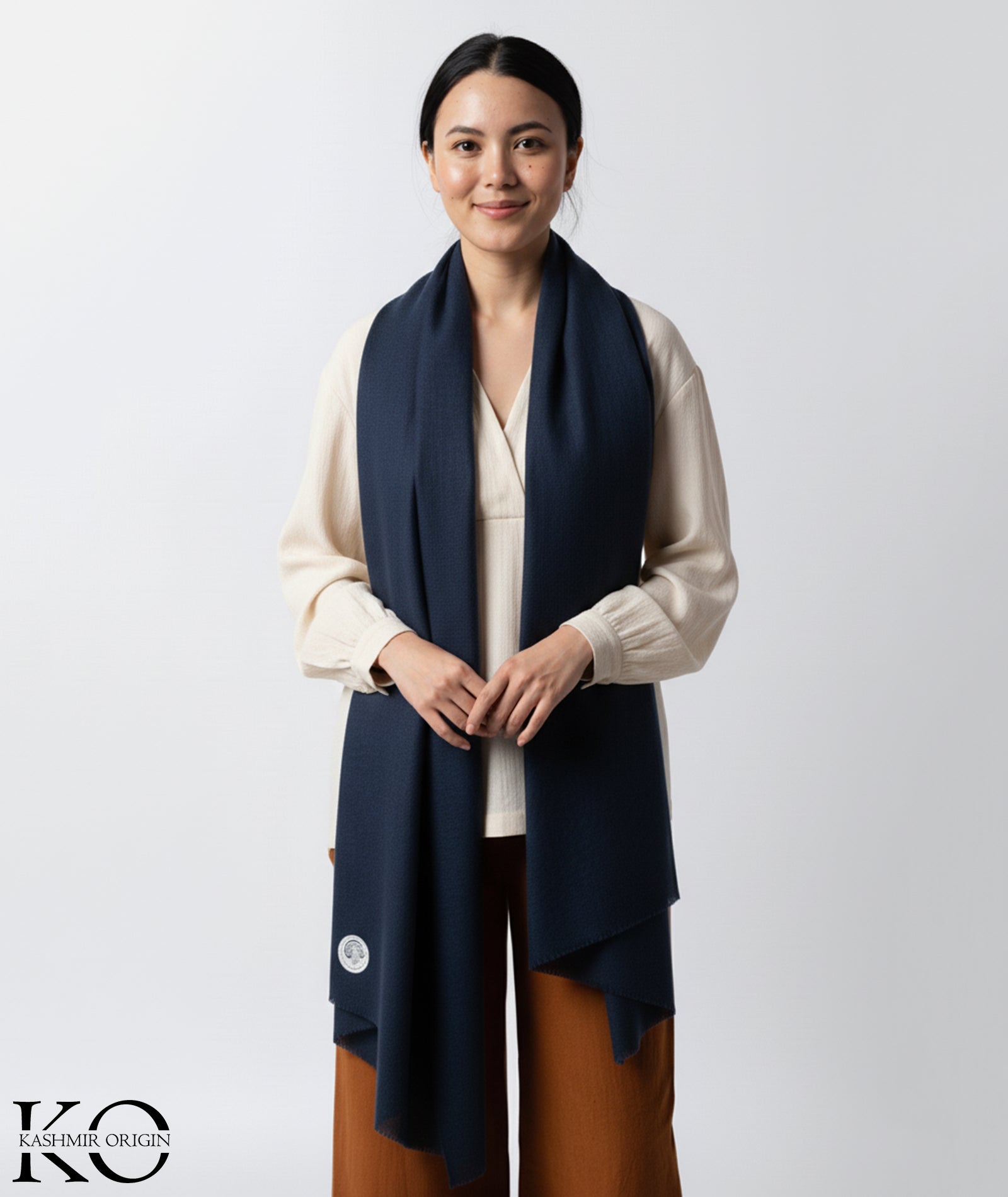 GI CERTIFIED NAVY BLUE CASHMERE PASHMINA STOLE