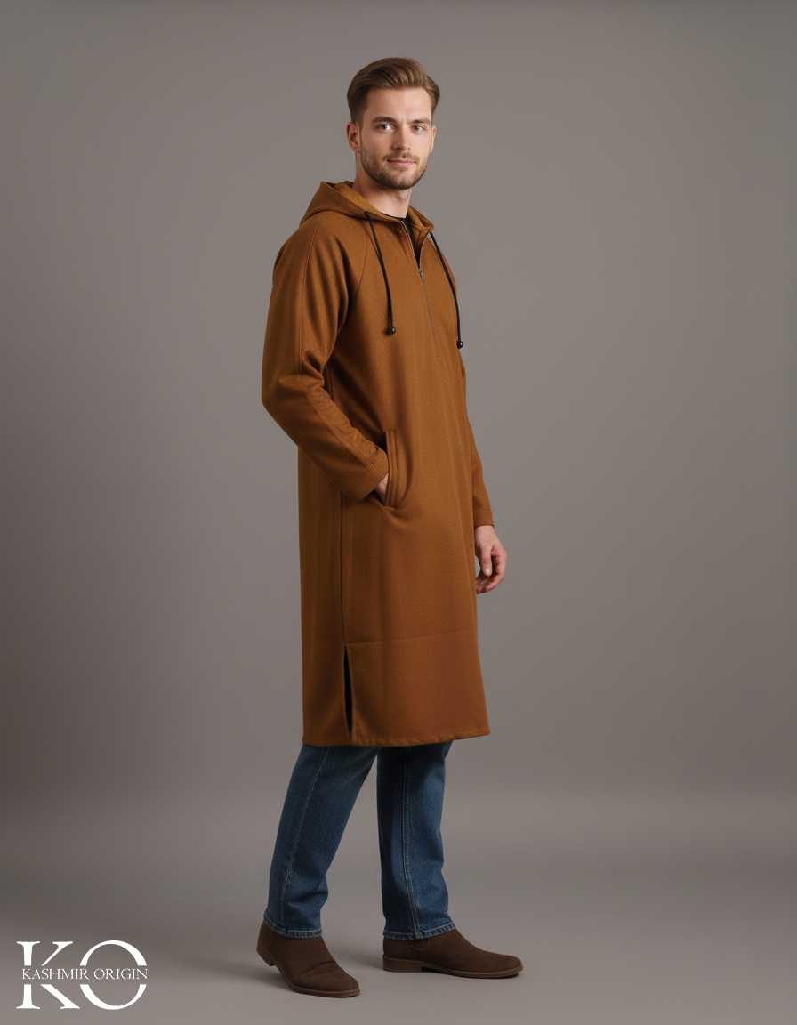 Brown Kashmiri Hooded Pheran | Men's Phiran | Woolen Pherans