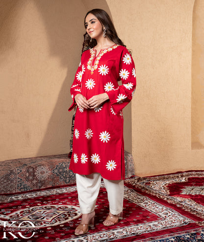 Aari Embroidered Kashmiri Woollen Pheran (Available in Red & Black color)