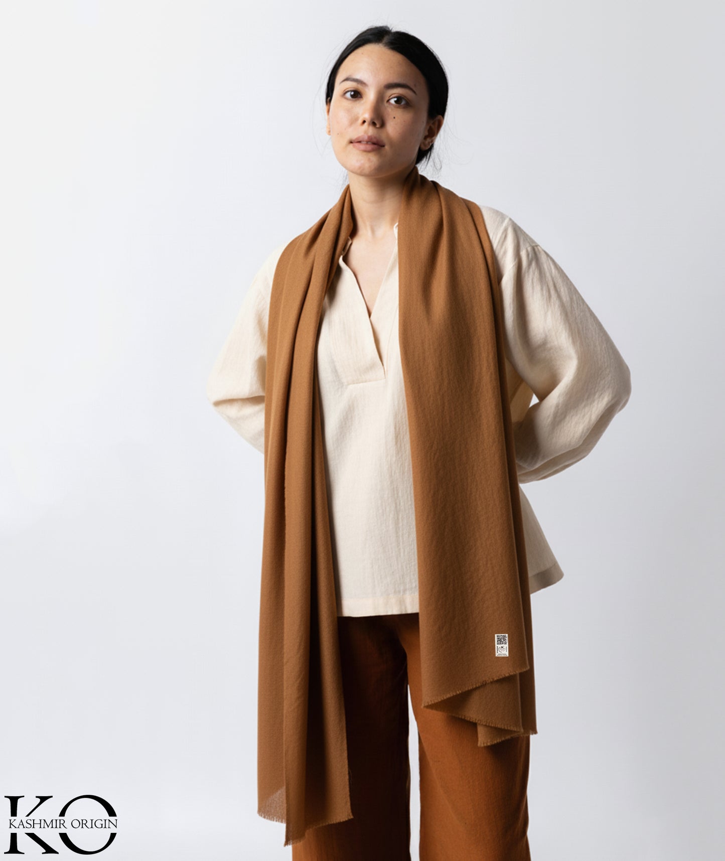 GI CERTIFIED BROWN SOLID CASHMERE PASHMINA STOLE