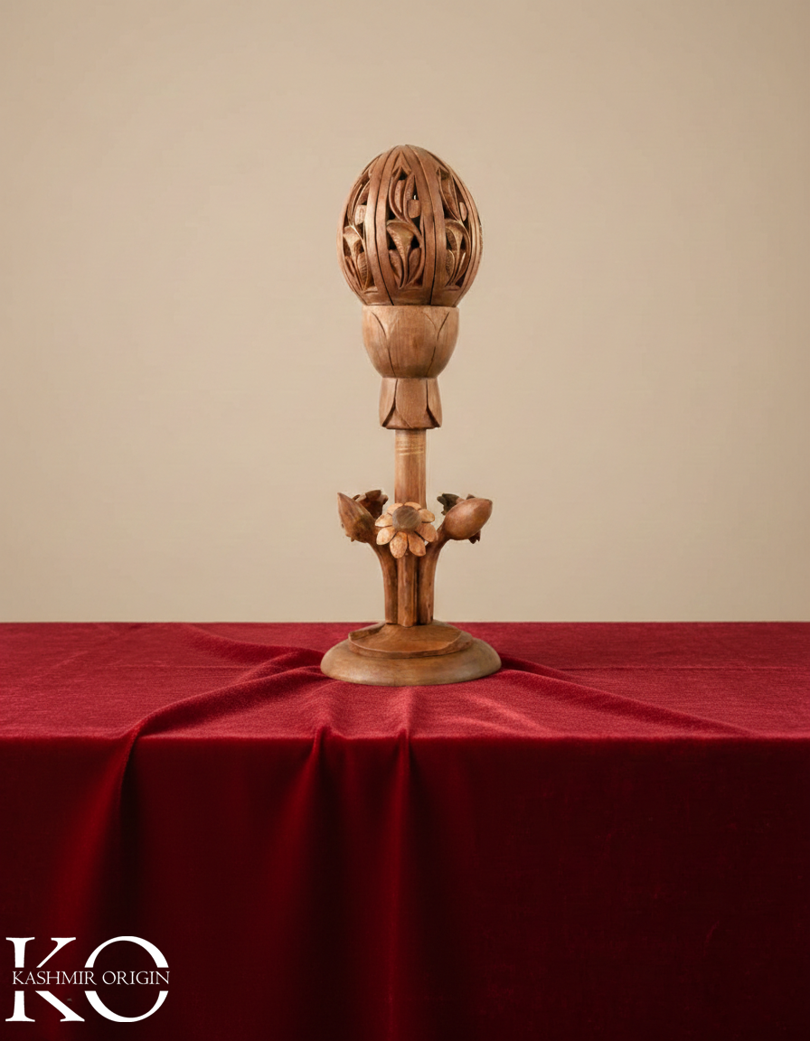 Kamal Lotus Shaped Walnut Wood Night Lamp | Hand Carved in kashmir