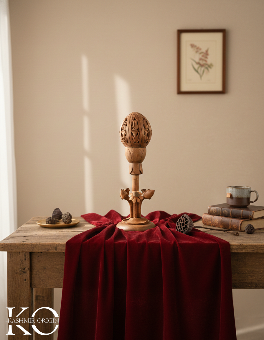 Kamal Lotus Shaped Walnut Wood Night Lamp | Hand Carved in kashmir