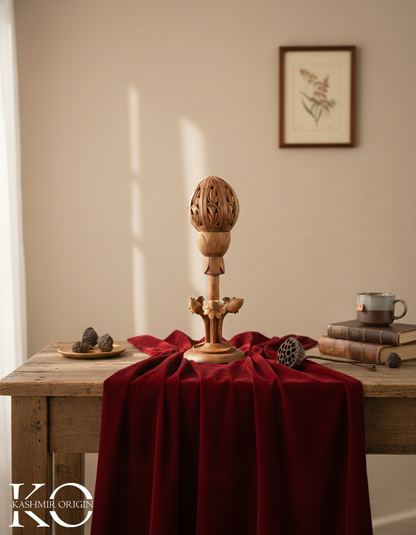 Kamal Lotus Shaped Walnut Wood Night Lamp | Hand Carved in kashmir