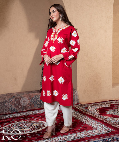 Aari Embroidered Kashmiri Woollen Pheran (Available in Red & Black color)