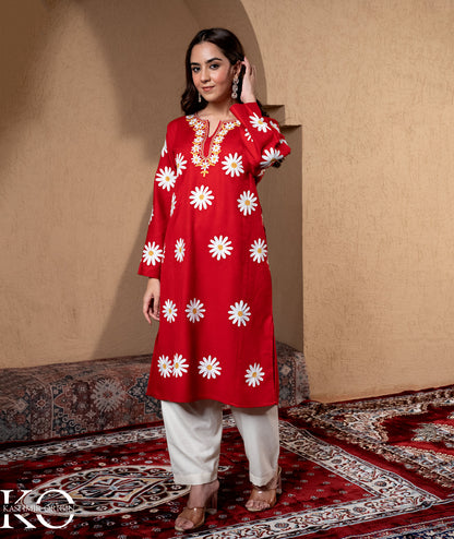 Aari Embroidered Kashmiri Woollen Pheran (Available in Red & Black color) L-XXL Red
