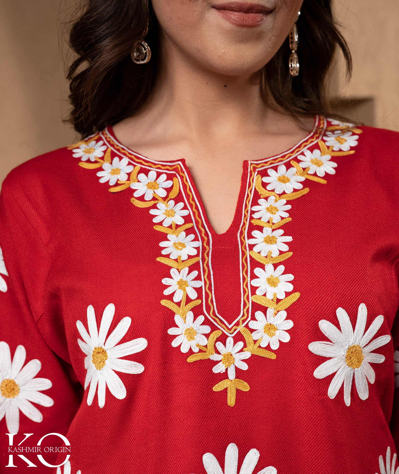 Aari Embroidered Kashmiri Woollen Pheran (Available in Red & Black color)