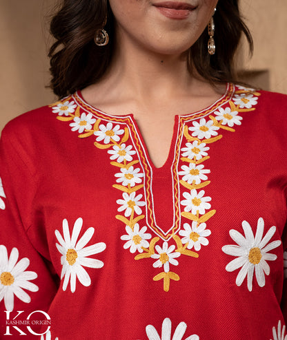 Aari Embroidered Kashmiri Woollen Pheran (Available in Red & Black color)