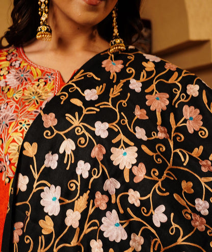 Black Aari Embroidered Woolen Shawl