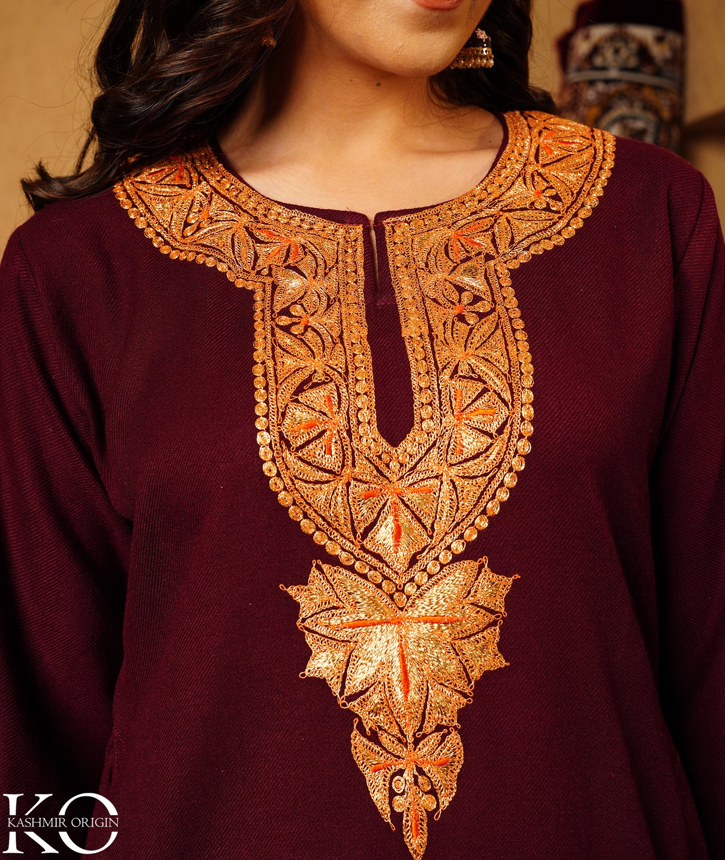 Maroon Tilla Embroidered Woolen Co-ord Set
