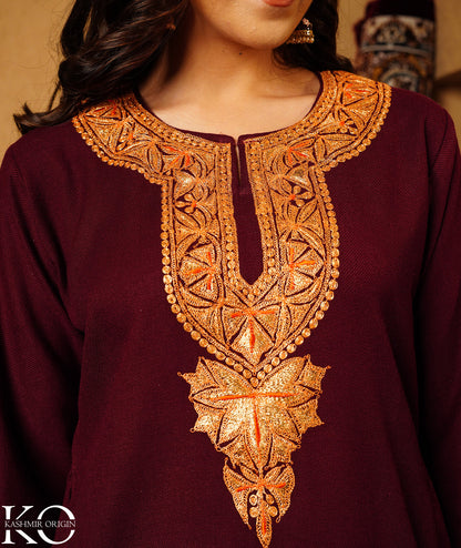 Maroon Tilla Embroidered Woolen Co-ord Set