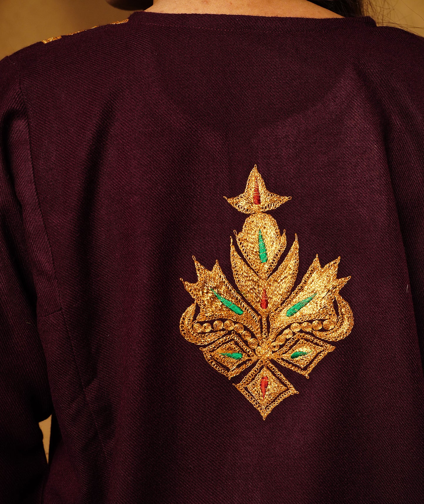 Sangria Red Tilla Embroidered Woolen Pheran