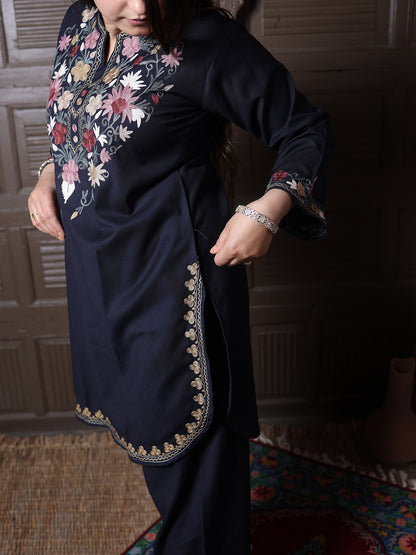 Black Poshnaal Aari Embroidered Kashmiri Cotton Co-Ord Set