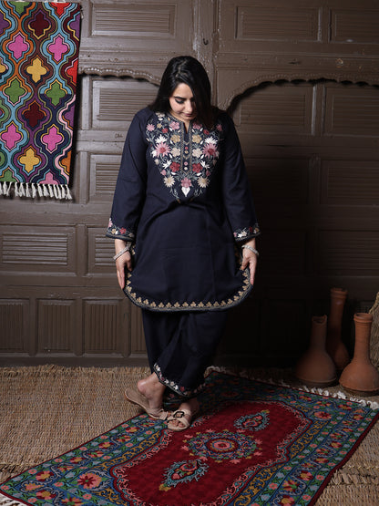 Black Poshnaal Aari Embroidered Kashmiri Cotton Co-Ord Set
