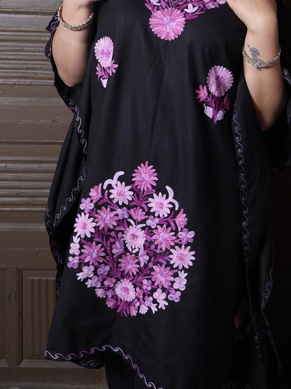 Black Aari Embroidered Cotton Kaftan Set