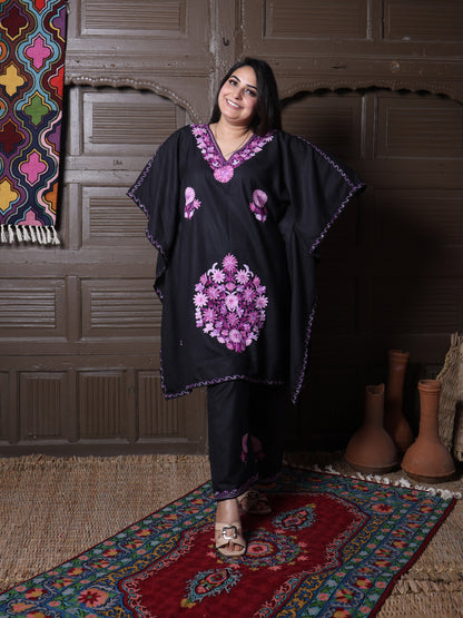 Black Aari Embroidered Cotton Kaftan Set