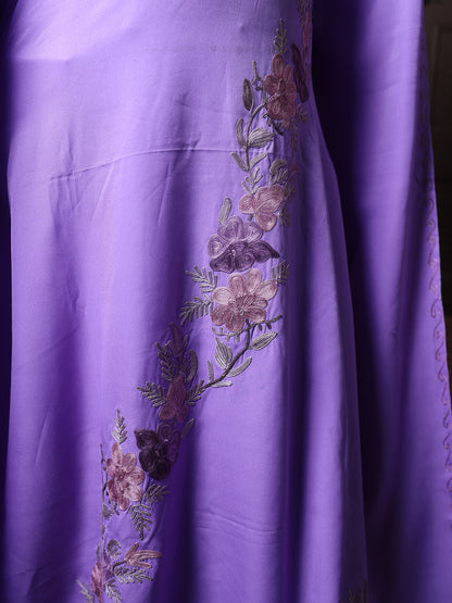 Lavender Aari Embroidered Silk Kaftan