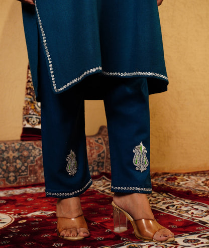 Blue Tilla Embroidered Woolen Co-ord Set