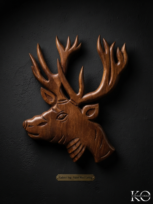 kashmir stag Head | Hangul Shape miniature Walnut Wood Decor Piece | Hand Carved In Kahsmir