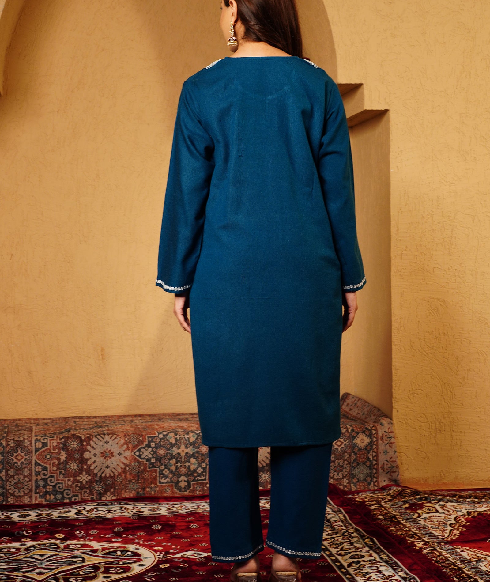 Blue Tilla Embroidered Woolen Co-ord Set