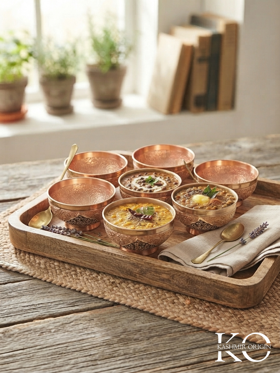 Mehraab Design Copper Serving Bowl Set of 6 | Hand Engraved Kashmiri Copper