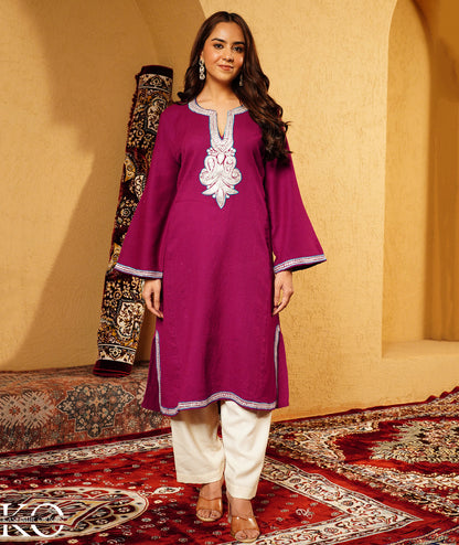 Purple Tilla Embroidered Pure Kashmiri Wool Pheran